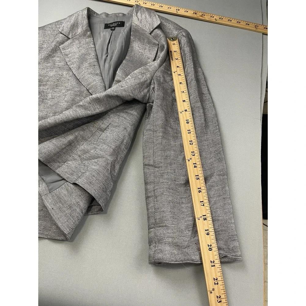 Talbots Womens Blazer Jacket 16 Gray Silver Holiday Party Cocktail Linen‎ Blend
